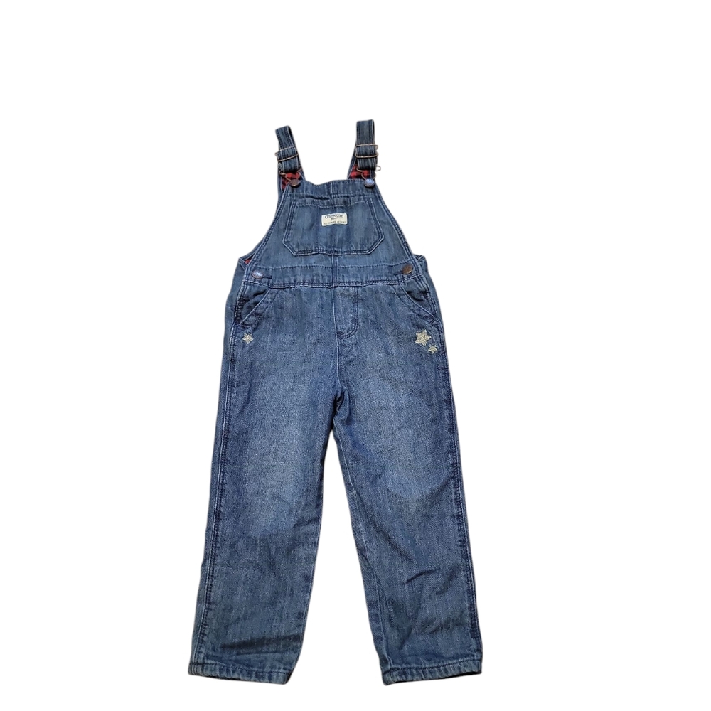OshKosh B'osh Denim Plaid Lined Embroidered‎ Stars Girls Size 3t Overalls